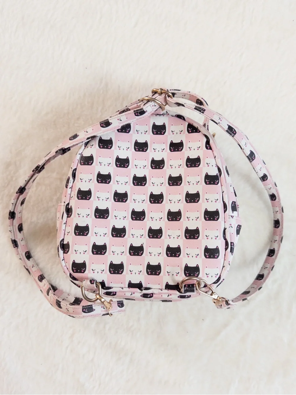 Under One Sky Pink Cat Print Mini Backpack Purse w/ Bow